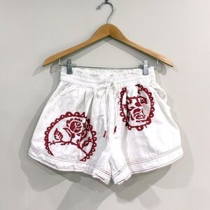 Free People XS White Embroidered Shorts Boho Cotton Summer Drawstring